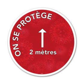 On se protège / Red white text